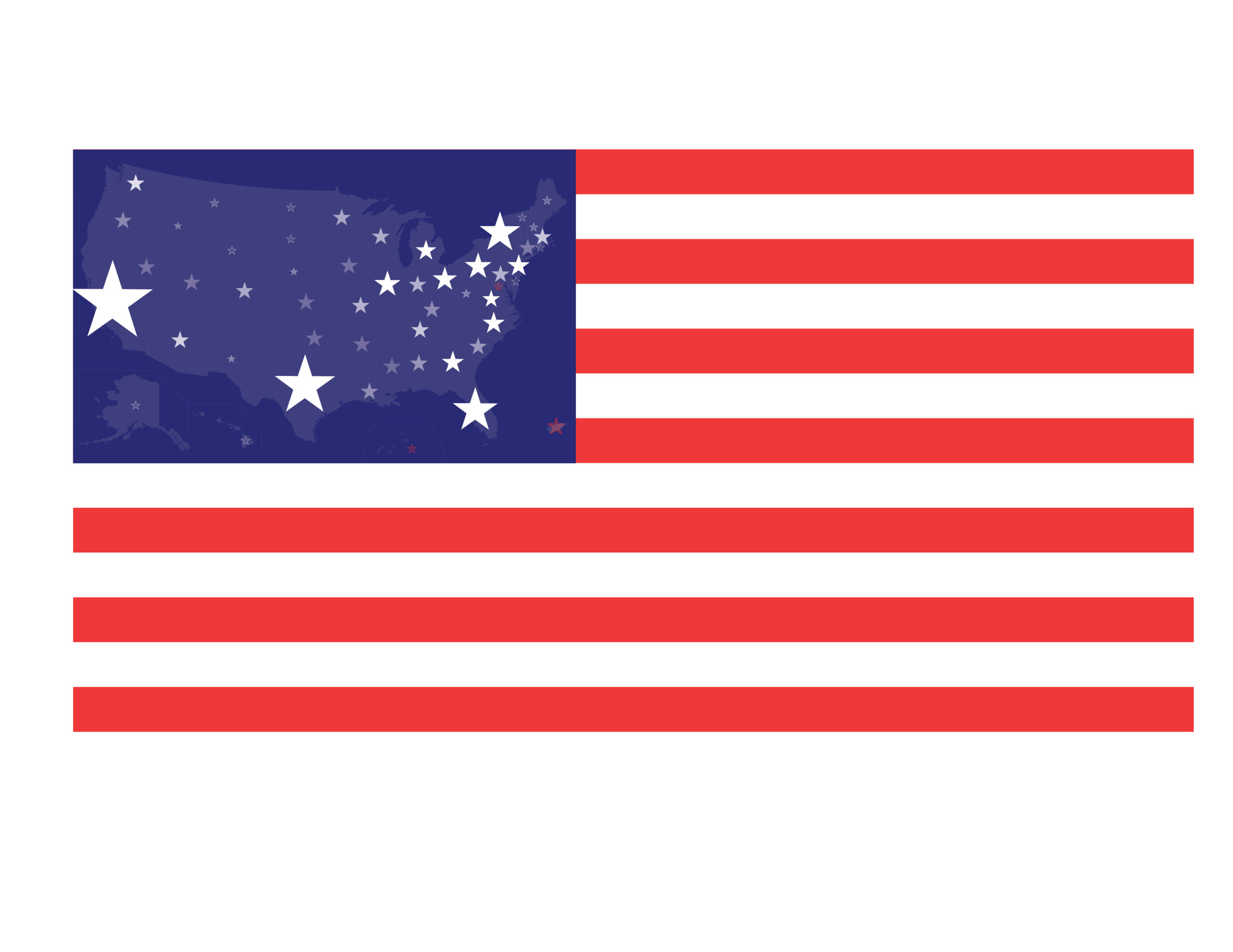 United States flag with stars sized by population of states